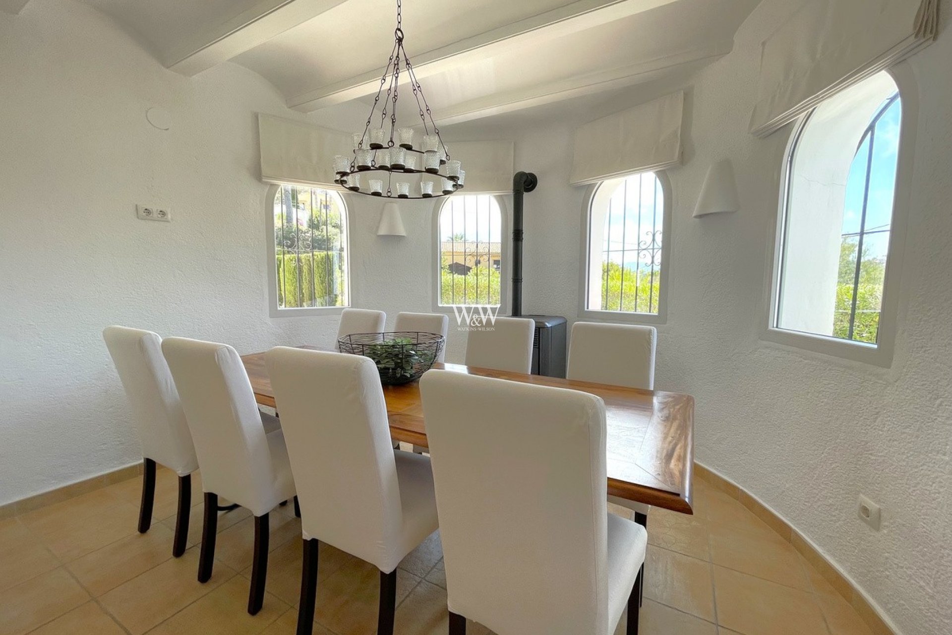 Current dining area with pellet stove