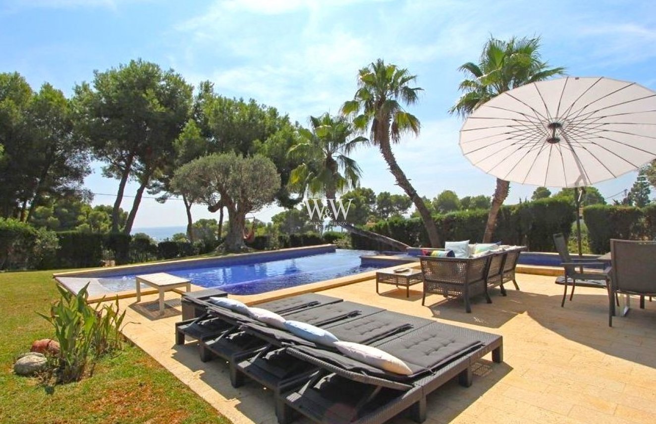 Lovely pool area at luxury Moraira house for sale